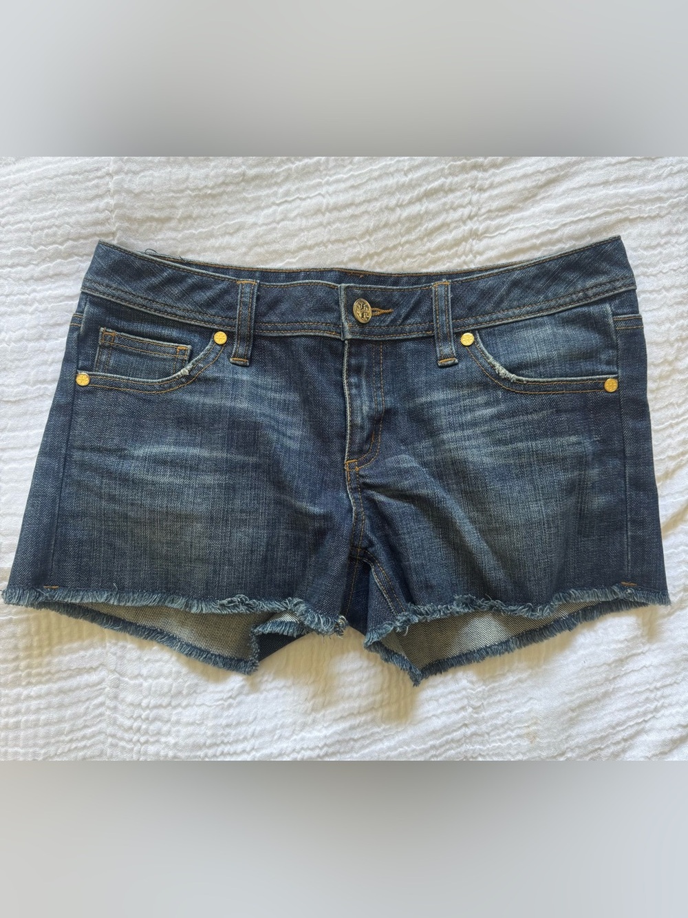Tory Burch Dark Wash Frayed Short-Short Jean